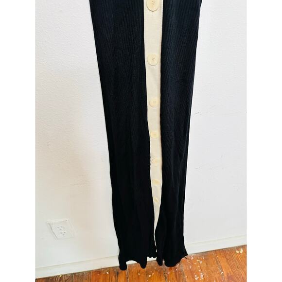 SANDRO Black White Ribbed Knit Beige Button Placket Gabriel Maxi Dress Size 38 - Picture 11 of 16